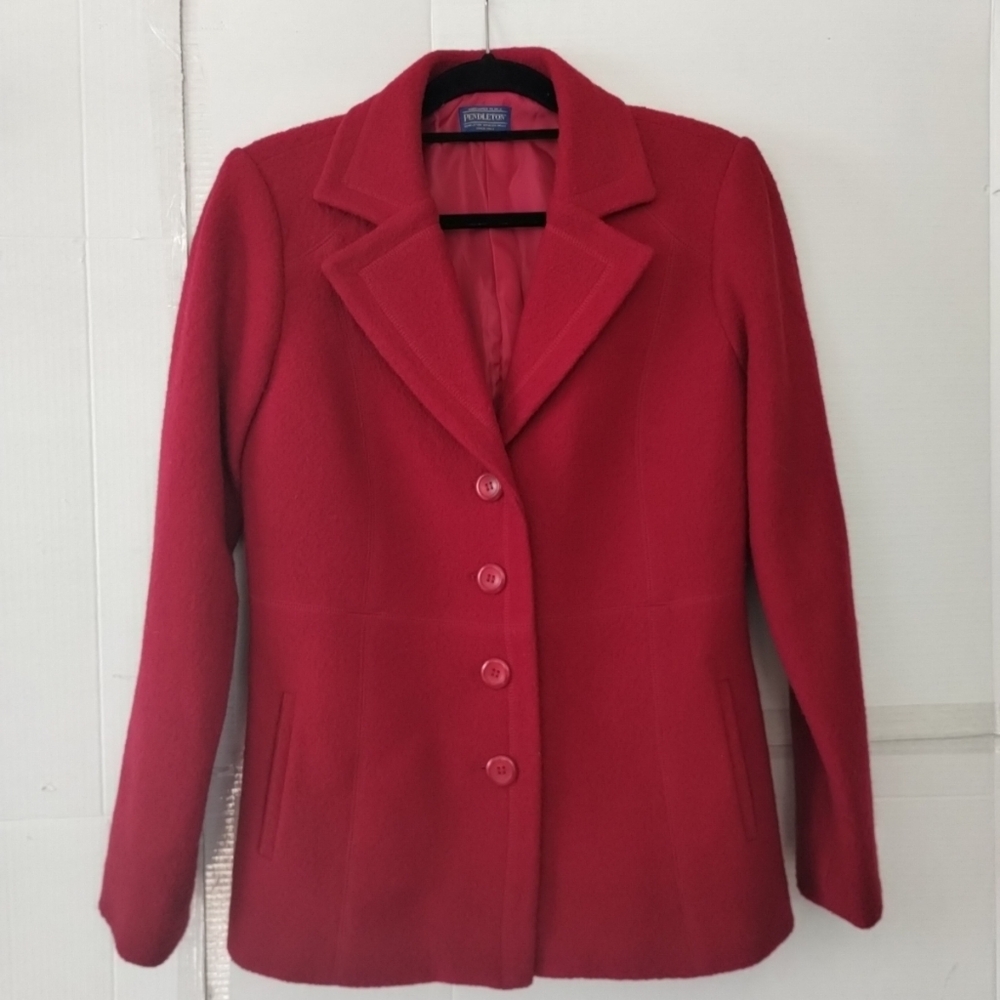 Pendleton Women's Red Blazer Jacket SZ Small 100%Merino Wool Cozy Colorful Chic